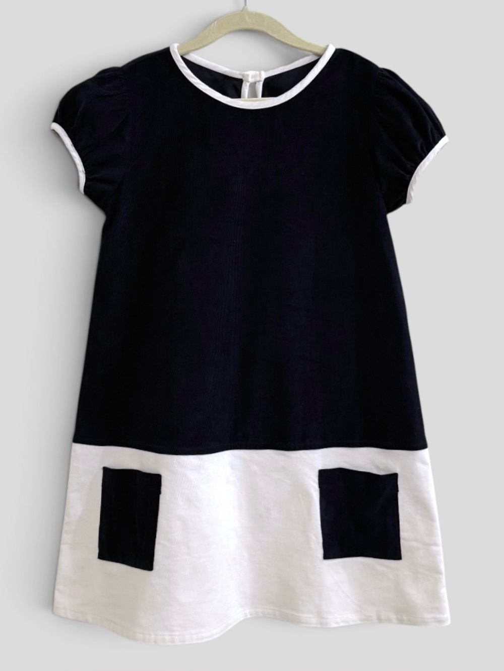 Bella Bliss Girls Colorblock Corduroy Knit Dress Size 6 Black White Mod Pockets